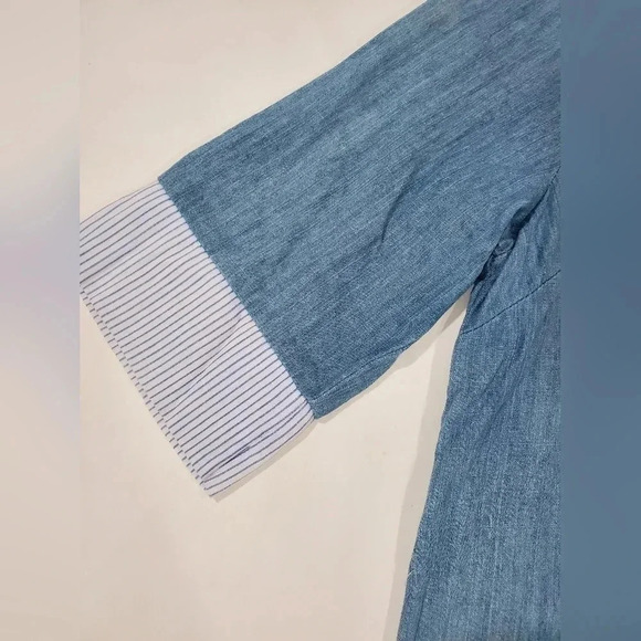 Umgee Size Small Chambray Button Front Mini Dress Popover‎ Top Short Sleeve - Picture 3 of 9